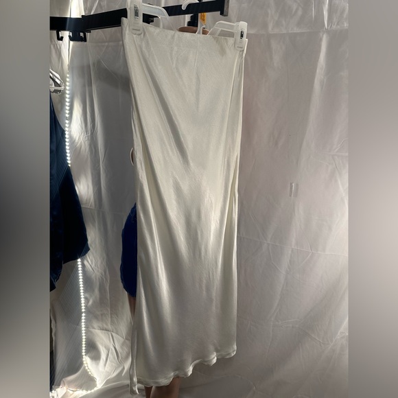 New Enza Costa Satin Bias Cut maxi Skirt in Cloud white split hem revolve - Picture 5 of 6